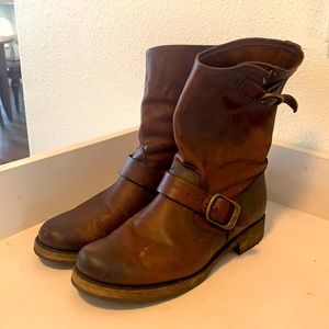 Frye Moto Boots in Cognac